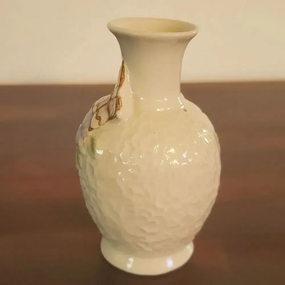 Pretty Vintage Porcelain Floral Butterfly Bud Vase with Gold Trim